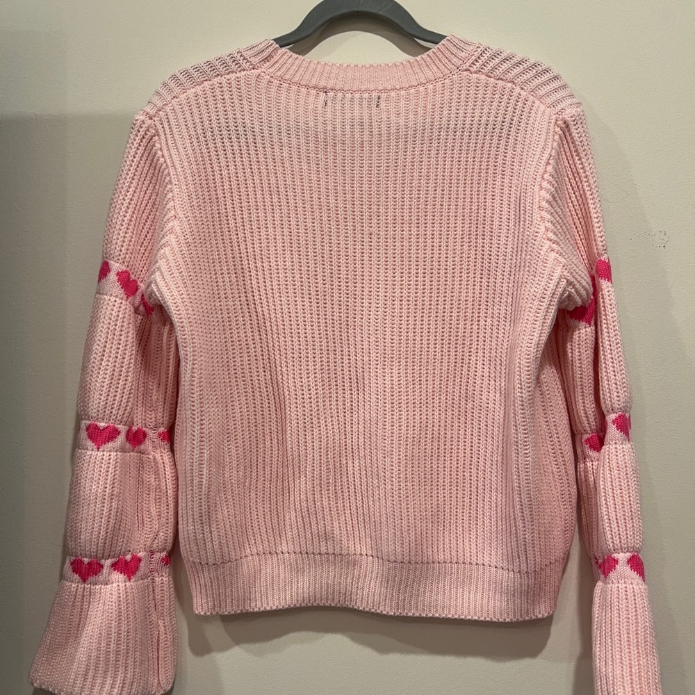 SHEIN Pink Crewneck Sweater with Hot-Pink Heart Details - Picture 4 of 4